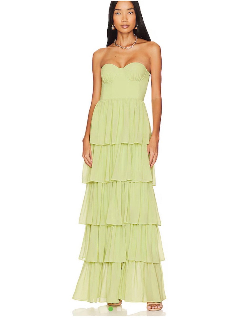 Lovers + Friends Strapless Tiered Maxi Dress in Light Green